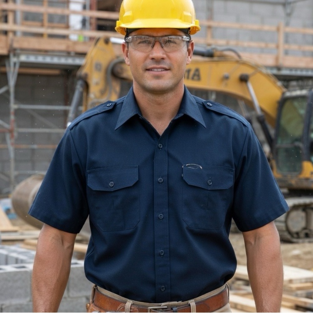 Large Camco Men's Navy Short Sleeve Button-Down Shirt